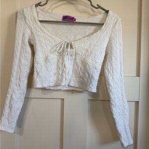 Edikted White Textured Tie-Front Crop Top